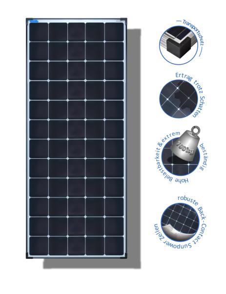 220W Solarmodul Sunpower für 12V & 24V (1570 x 670 x 35 mm)